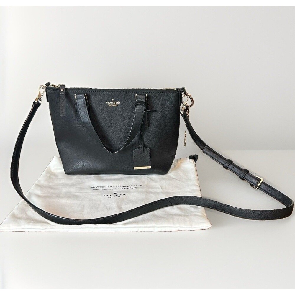 Kate Spade Cameron Street Lucie Black Saffiano Leather Satchel Crossbody Bag